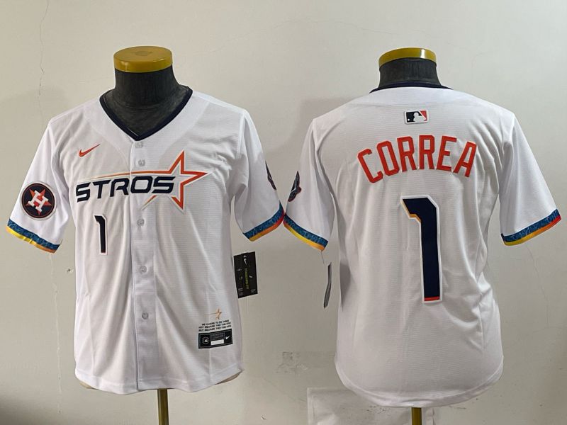 Youth 2025 Houston Astros #1 Correa White Four generations Joint Name Nike MLB Jersey style 01->youth mlb jersey->Youth Jersey